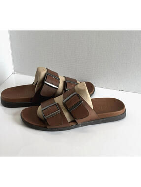 Vionic Charlie Sandals Men's 11 Brown Leather Adjustable Buckle Comfort Slides